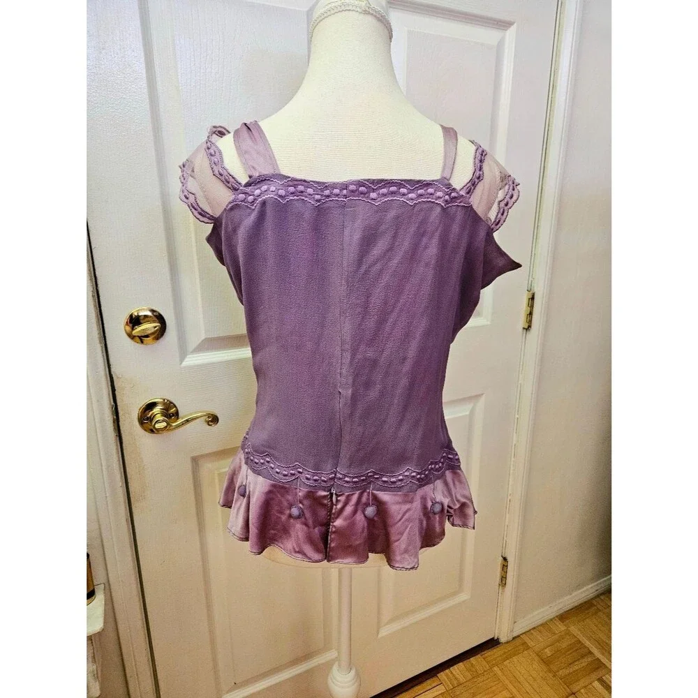 RARE Vintage NATAYA Romantic Fairy Purple Lavender 100% Silk Blouse Top - Picture 4 of 16